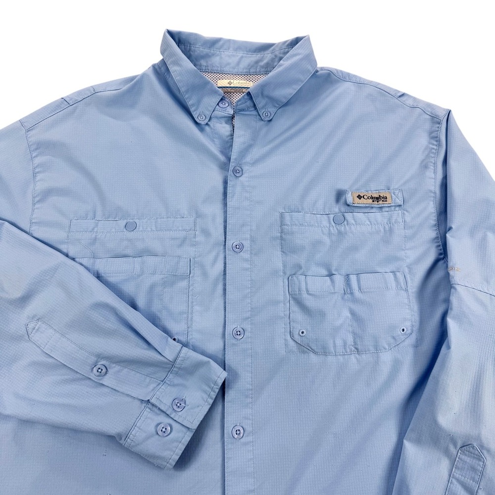 Columbia PFG Tamiami II Fishing Shirt Men's XL Blue Long Sleeve OmniWick 1286061